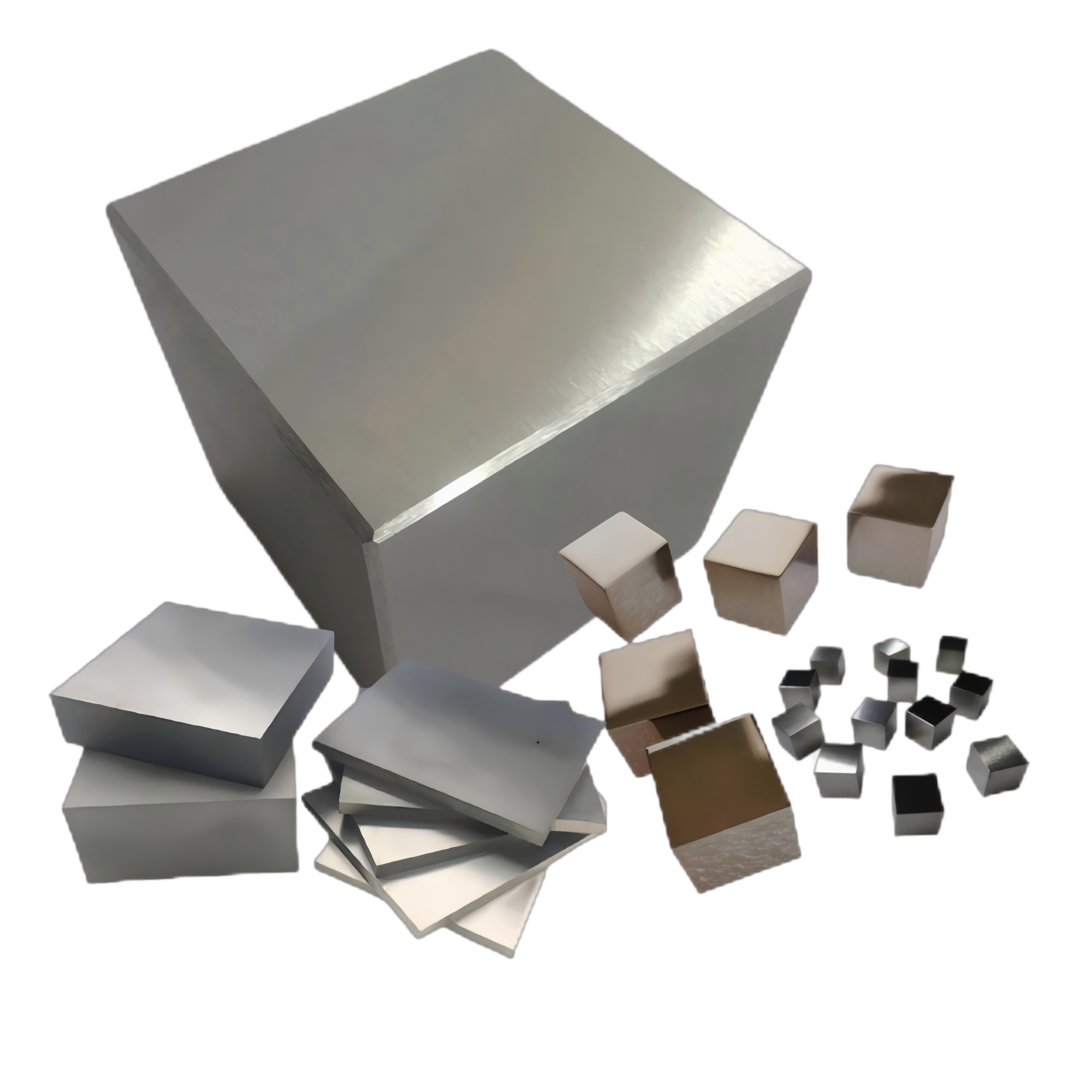 Various sizes of tungsten cubes